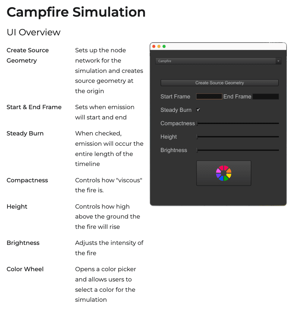 UI for campfire simulation